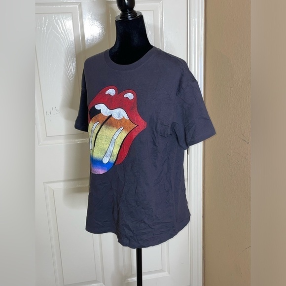 H&M Women's Casual The Rolling Stones Logo Gray Short Sleeve T-Shirt Top Small - Picture 2 of 11